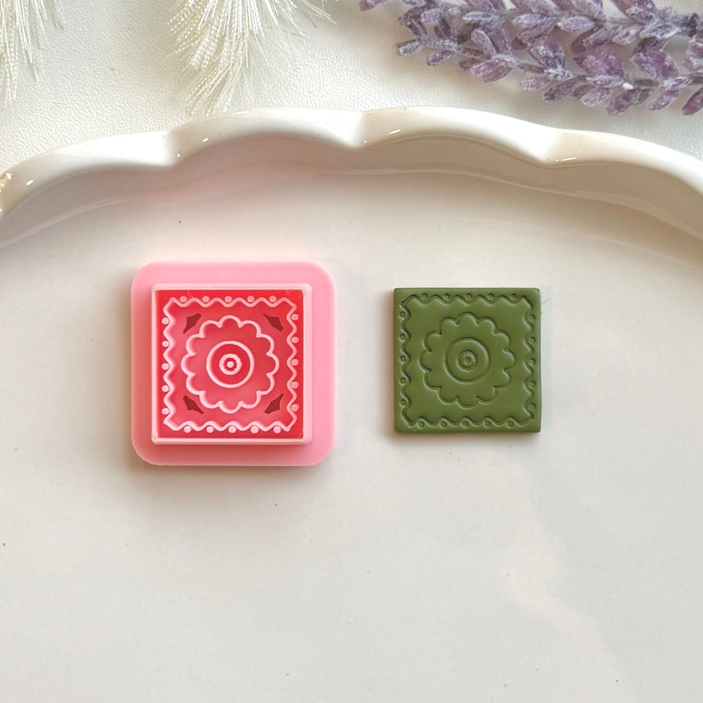 Square Tile Embossed Everyday Clay Cutter 25mm | Precision 0.2mm Blade, PLA+ Earring Jewelry Crafts